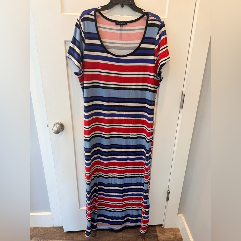 Derek Heart 2X Striped Maxi Dress Red Blue White Plus Size Casual